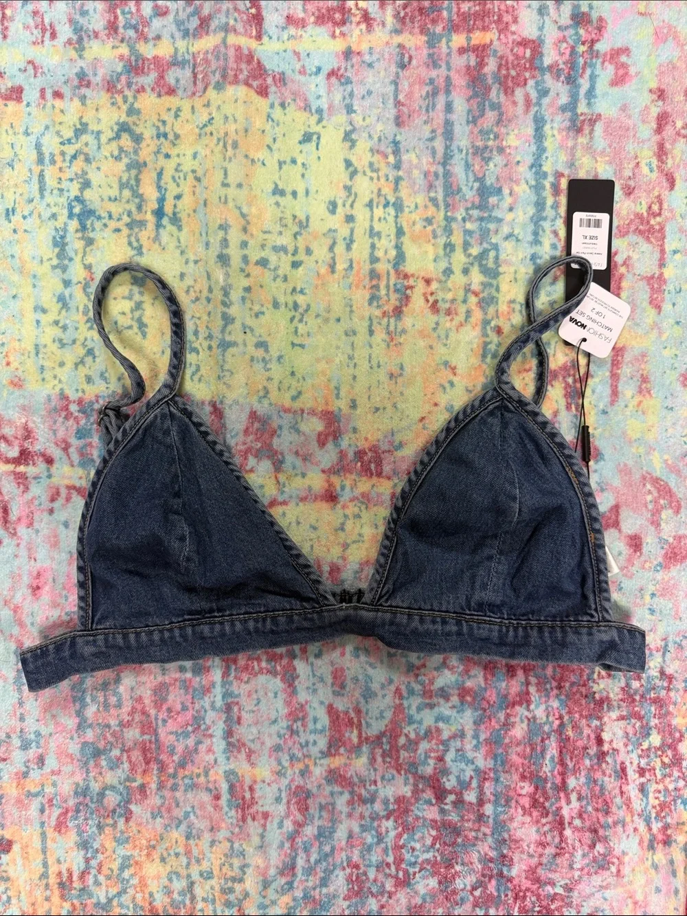 Fashion Nova Dark Blue Denim Triangle Bralette